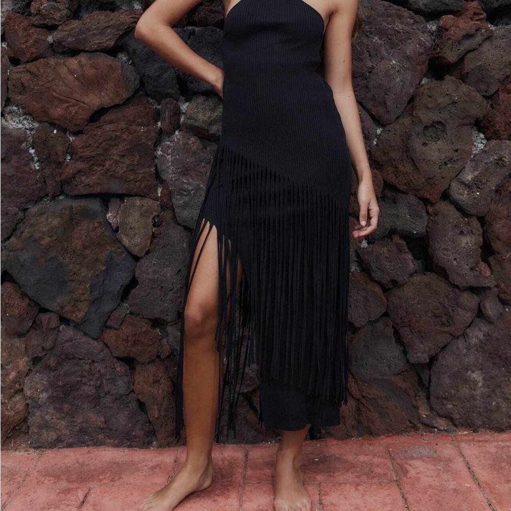 Zara fringed ribbed skirt nwt